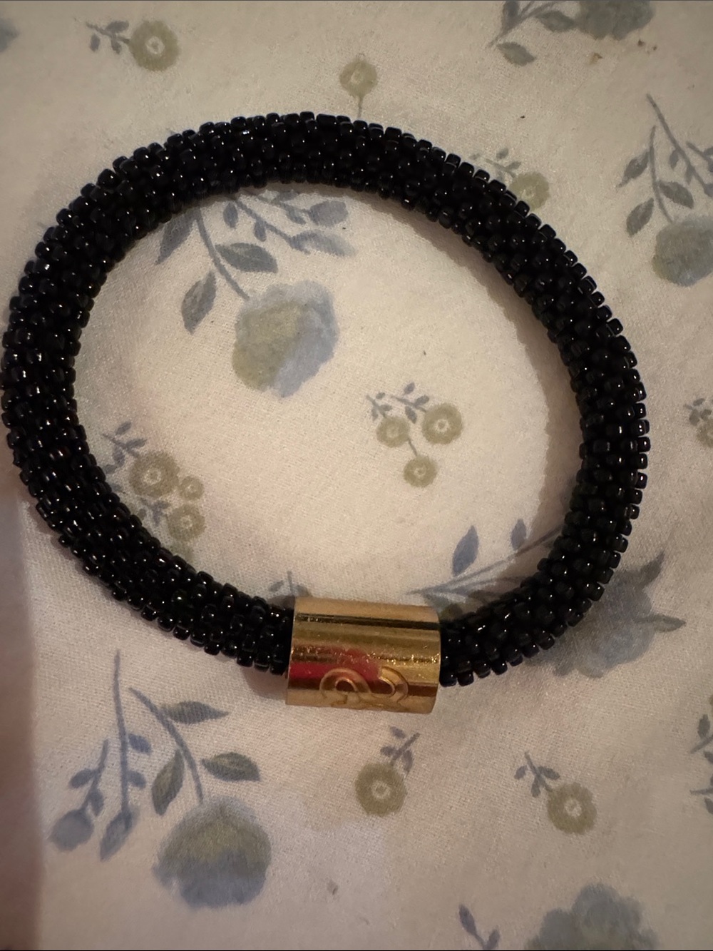 Black Beaded Bracelet with Gold Accent